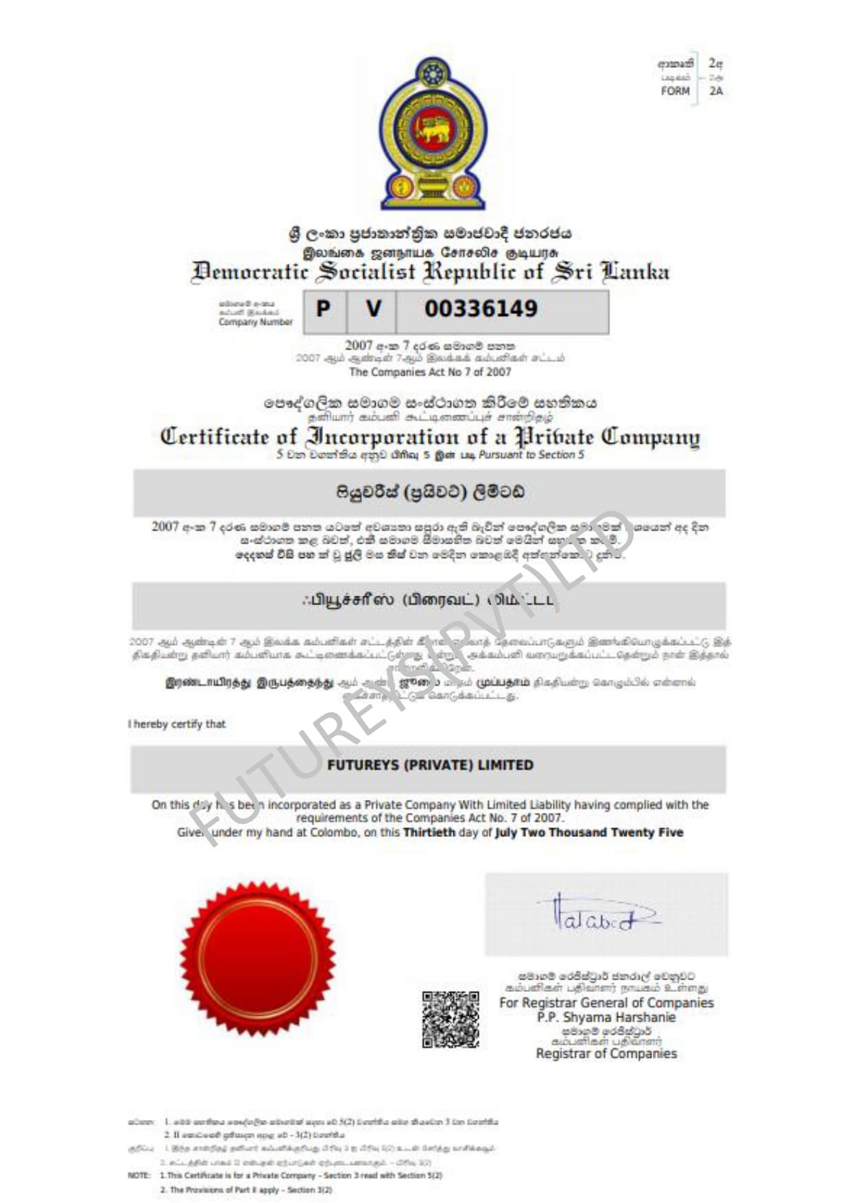 Futureys Business Registration Certificate